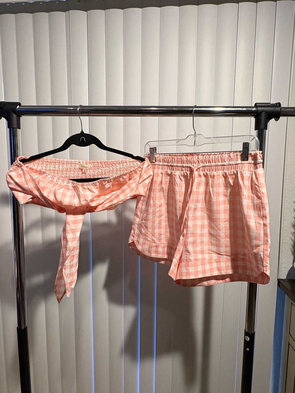Freeme Pink Gingham Elastic-Waist Women’s two piece